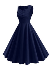 Load image into Gallery viewer, Dark Green V Neck Sleeveless Swing 1950S Vintage Dress