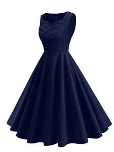 Dark Green V Neck Sleeveless Swing 1950S Vintage Dress