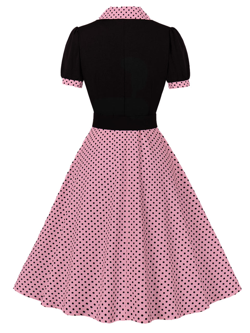 pink polka dot 50's dress Crew Neck Polka Dot 1950s Dress with Short Sleeves FancyVestido