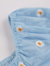 Load image into Gallery viewer, Blue Daisy Puff Sleeve Smocking 1950S Vintage Dress