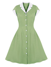 Load image into Gallery viewer, Green V Neck Short Sleeve 1950S Vintage Swing Dress