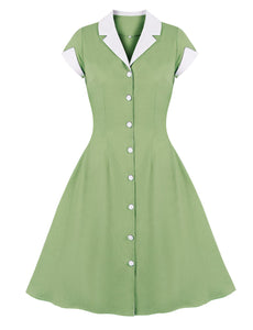 Green V Neck Short Sleeve 1950S Vintage Swing Dress