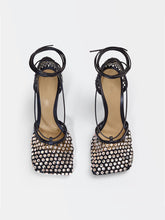 Load image into Gallery viewer, 10CM High Heel Square Toe Rhinestones Twine Sandals