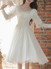 Load image into Gallery viewer, Sweet Victorian Lace Square Collar Corset Short Sleeve Wedding Mini Dress