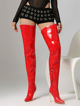 Load image into Gallery viewer, 10CM Women‘s Patent Leather Thigh Ultra High Stiletto Heel Over The Knee Warm Boots with Pointed Toe