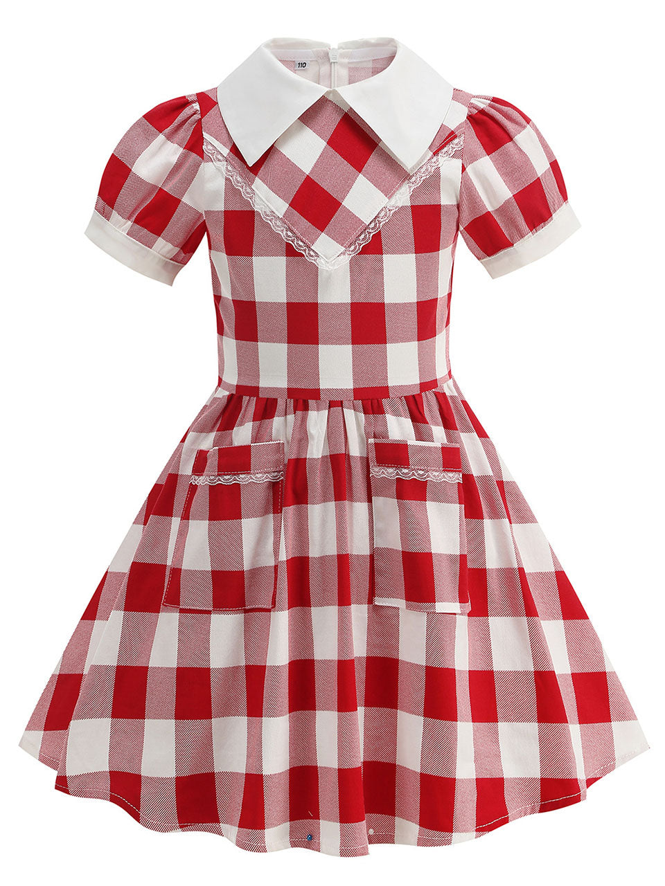 Kids Little Girls' Dress Plaid 1950S Vintage Dress With Pockets, Red/White / 5-6 Years