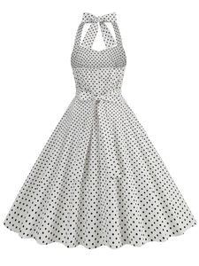 Red Polka Dots Vintage Halter Strap Backless 1950S Vintage Dress With Pockets