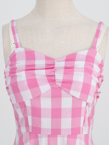 Pink And White Barbie Same Style Plaid Strap Classis Style 1950S Vintage Dress