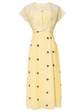 Load image into Gallery viewer, 2PS Yellow 1950S Vintage Classic Coat And Spaghetti Strap Polka Dots Dress Suit