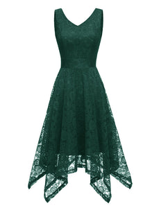 Autumn Lace V Neck Sleeveless Irregular Hem 50s Party Dress