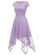 Load image into Gallery viewer, Autumn Lace Crew Neck Cap Sleeve Irregular Hem 50s Party Dress