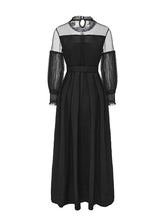 Load image into Gallery viewer, Women's Gothic Black Semi-Sheer Lace Long Puff Sleeve Dress