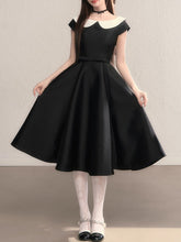 Load image into Gallery viewer, Peter Pan Collar Vintage Cap Sleeve Little Black Dress