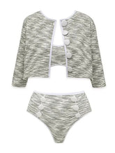 Load image into Gallery viewer, 3PS Swimsuit Set Grey Space Dye High Waisted Bikini with Crop Jacket