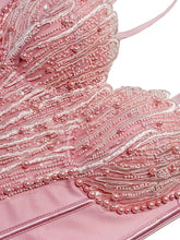 Load image into Gallery viewer, Pink Pearl Beaded Corset Top - Sequined Embroidery Spaghetti Strap Bustier