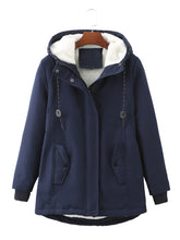 Load image into Gallery viewer, Women's Navy Blue Fleece Lined Hooded Parka Jacket and Warm Winter Coat Heavyweight Windbreaker with Pockets