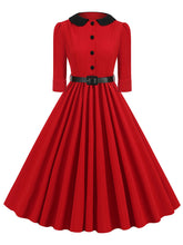 Load image into Gallery viewer, 1950s Vintage Christmas Green Peter Pan Collar Swing Dress