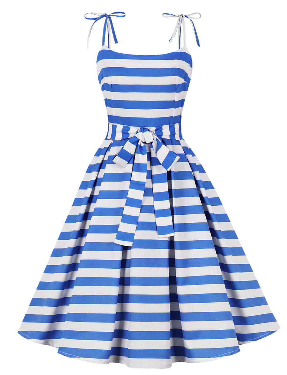 Blue And White Stripe Spaghetti Strap 1950S Vintage Dress