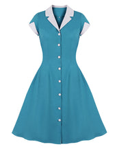 Load image into Gallery viewer, Green V Neck Short Sleeve 1950S Vintage Swing Dress
