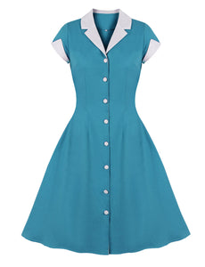 Green V Neck Short Sleeve 1950S Vintage Swing Dress