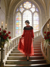 Load image into Gallery viewer, Women's Red &amp; Black Spliced Lace Dress with Capelet Shoulder