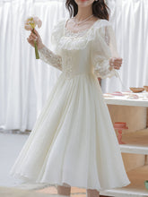 Load image into Gallery viewer, Sweet Victorian Lace Square Collar Corset Short Sleeve Wedding Mini Dress