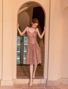V Neck Strap Balletcore Sequins Vintage Dress Party Dress
