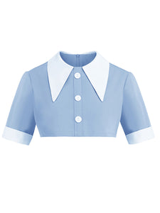 2PS Baby Blue Peaked Collar Short Sleeve 1950S Coat With Strap Vintage Dress Inspired By Mrs. Maisel