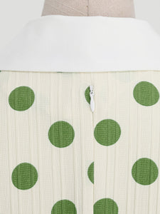 Green Polka Dots Johnny Collar Short Sleeve Swing Vintage 1950S Party Dress