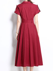 1940S Lapel Shirt Cotton Dress with Pockets