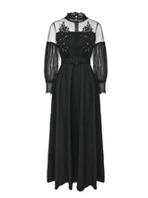 Load image into Gallery viewer, Women's Gothic Black Semi-Sheer Lace Long Puff Sleeve Dress