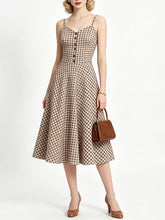 Load image into Gallery viewer, 1950s Green Gingham Button Front Spaghetti Strap Swing Summer Picnic Dress