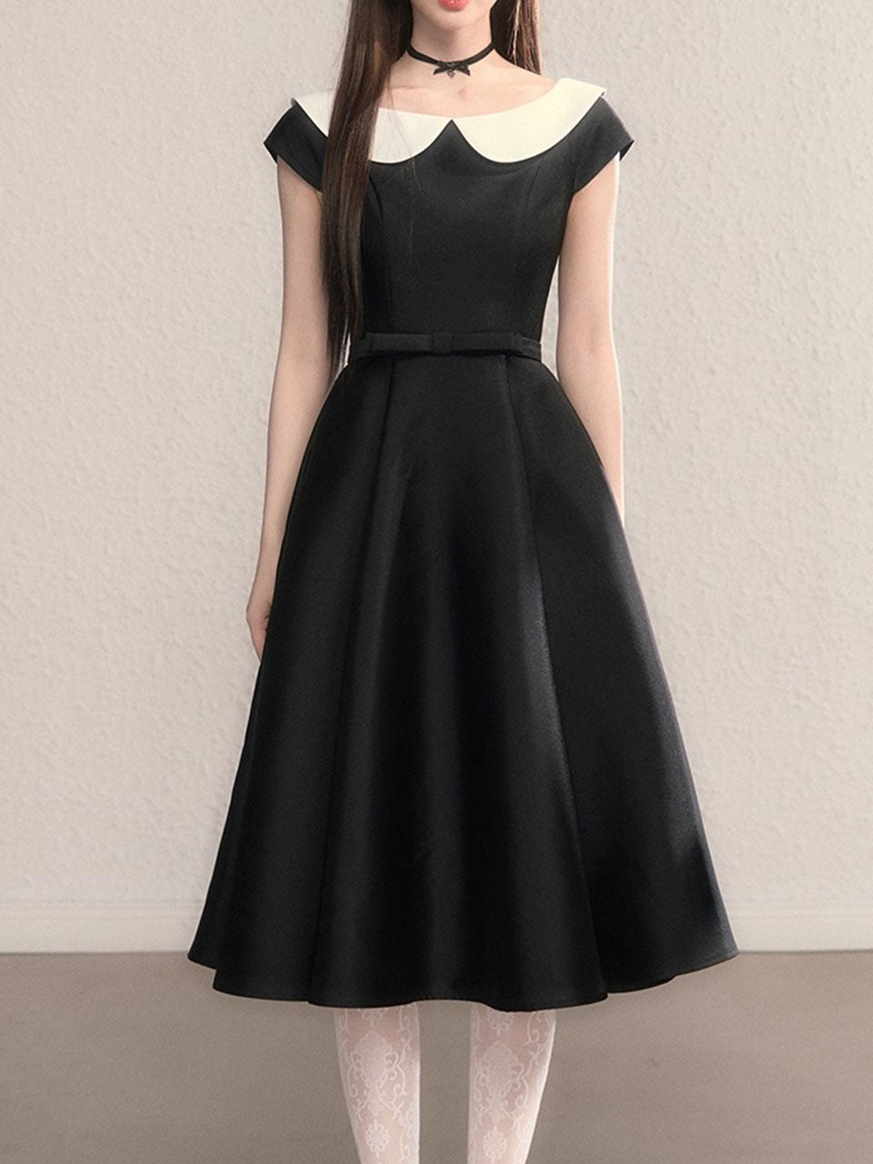 Peter Pan Collar Vintage Cap Sleeve Little Black Dress Pink / S Peter Pan Collar Vintage Cap Sleeve Little Black Dress Pink / S