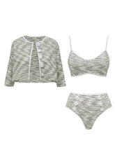 Load image into Gallery viewer, 3PS Swimsuit Set Grey Space Dye High Waisted Bikini with Crop Jacket