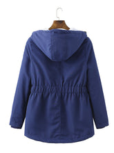 Load image into Gallery viewer, Women's Navy Blue Fleece Lined Hooded Parka Jacket and Warm Winter Coat Heavyweight Windbreaker with Pockets