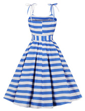 Load image into Gallery viewer, Blue And White Stripe Spaghetti Strap 1950S Vintage Dress