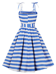 Blue And White Stripe Spaghetti Strap 1950S Vintage Dress