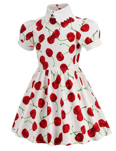Kids Little Girls' Dress Cherry Peter Pan Collar 1950S Dress With Pockets
