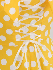 Yellow Polka Dots Vintage Halter Strap Backless 1950S Vintage Dress With Pockets