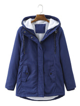 Load image into Gallery viewer, Women's Navy Blue Fleece Lined Hooded Parka Jacket and Warm Winter Coat Heavyweight Windbreaker with Pockets