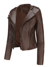 Load image into Gallery viewer, Women's Navy Blue Faux Leather Motorcycle Jacket | Slim Fit Asymmetrical Zip Moto Biker Coat