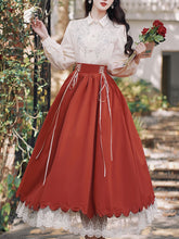 Load image into Gallery viewer, 1950S Vintage Embroidered Puffed Sleeve Shirt And Swing Skirt Set
