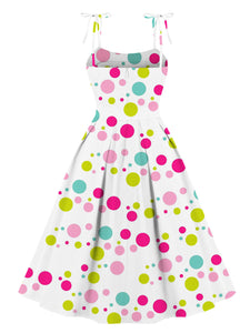 Polka Dots Print  Spaghetti Strap 1950s Vintage Swing Dress