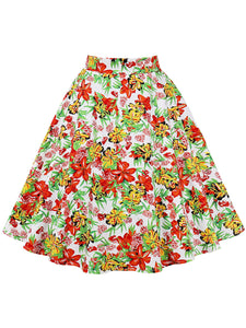1950S Floral Print High Wasit Pleated Swing Vintage Skirt