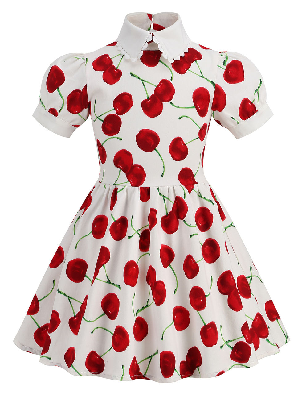 Kids Little Girls' Dress Cherry Peter Pan Collar 1950S Dress With Pockets
