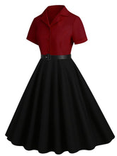 Load image into Gallery viewer, Wine Red Solid Color 1950S Vintage Shirt Swing Dress