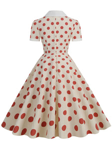 Green Polka Dots Johnny Collar Short Sleeve Swing Vintage 1950S Party Dress