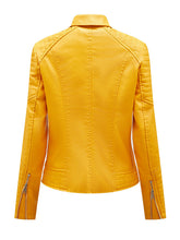 Load image into Gallery viewer, Women's Yellow PU Leather Motorcycle Coat with Zipper Pockets Moto Biker Jacket
