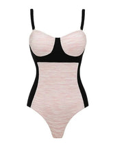 Load image into Gallery viewer, 2PS Pink Retro Tweed One Piece Swimsuit with Cropped Jacket Set