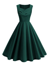 Load image into Gallery viewer, Dark Green V Neck Sleeveless Swing 1950S Vintage Dress
